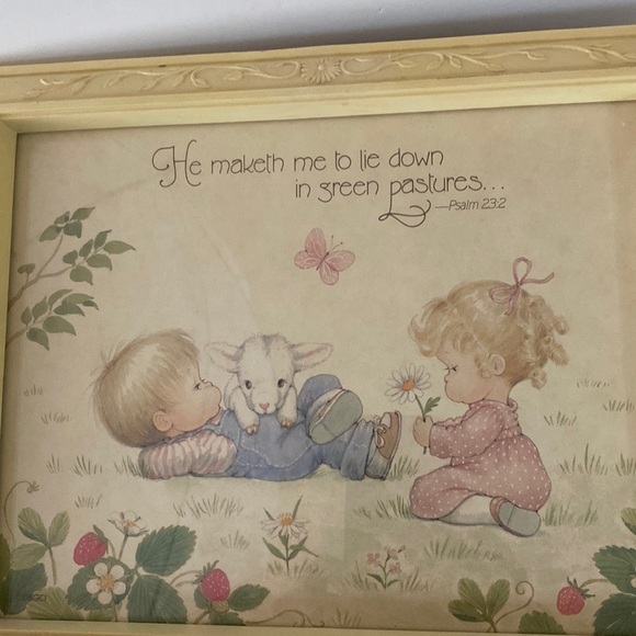 23RD psalm Christian nursery art pale yellow children strawberries lamb - Picture 12 of 12